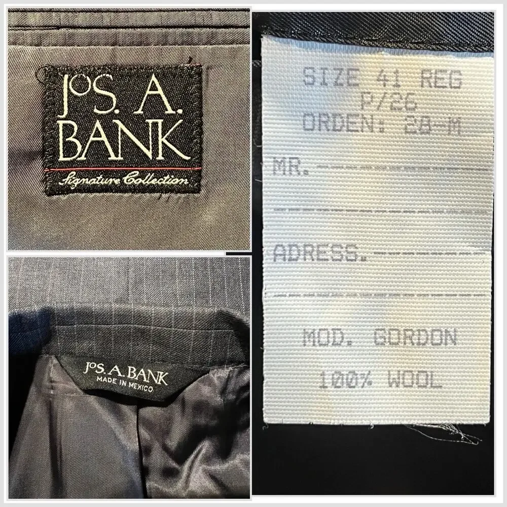 Mint Jos A Bank Signature 40-41R 34x29 Gray with Ice Blue Dashed Stripe Suit Set